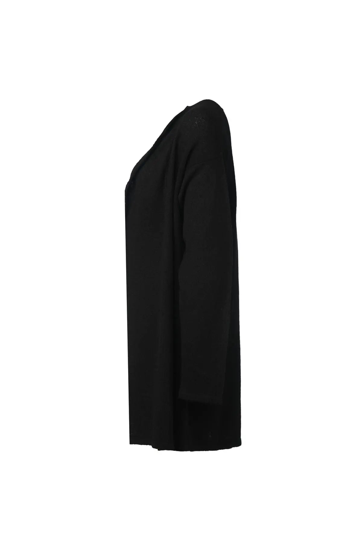 Siyah Kempten Saf Kaşmir Şal Yaka Uzun Kollu Kadın Hırka Silk and Cashmere