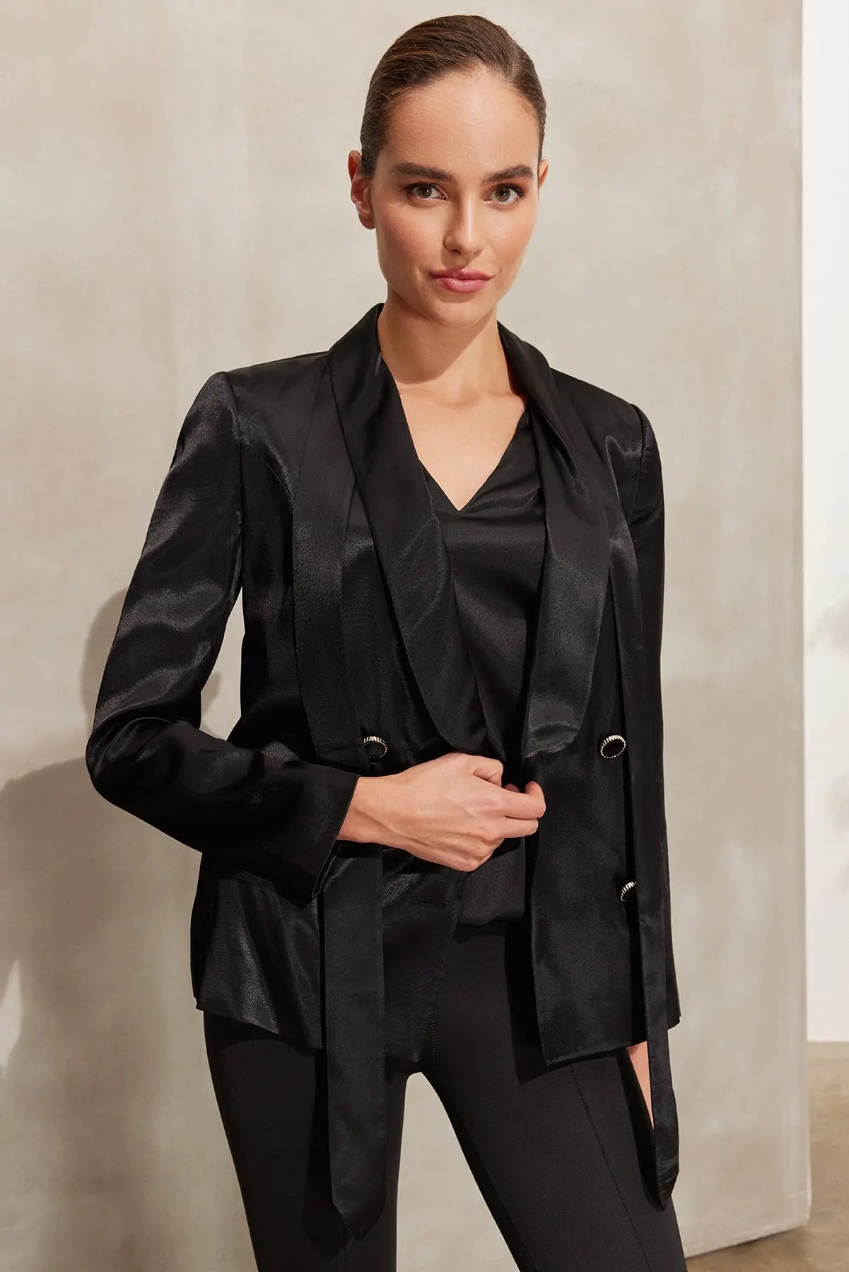 Siyah Matilda pek Ceket Silk and Cashmere