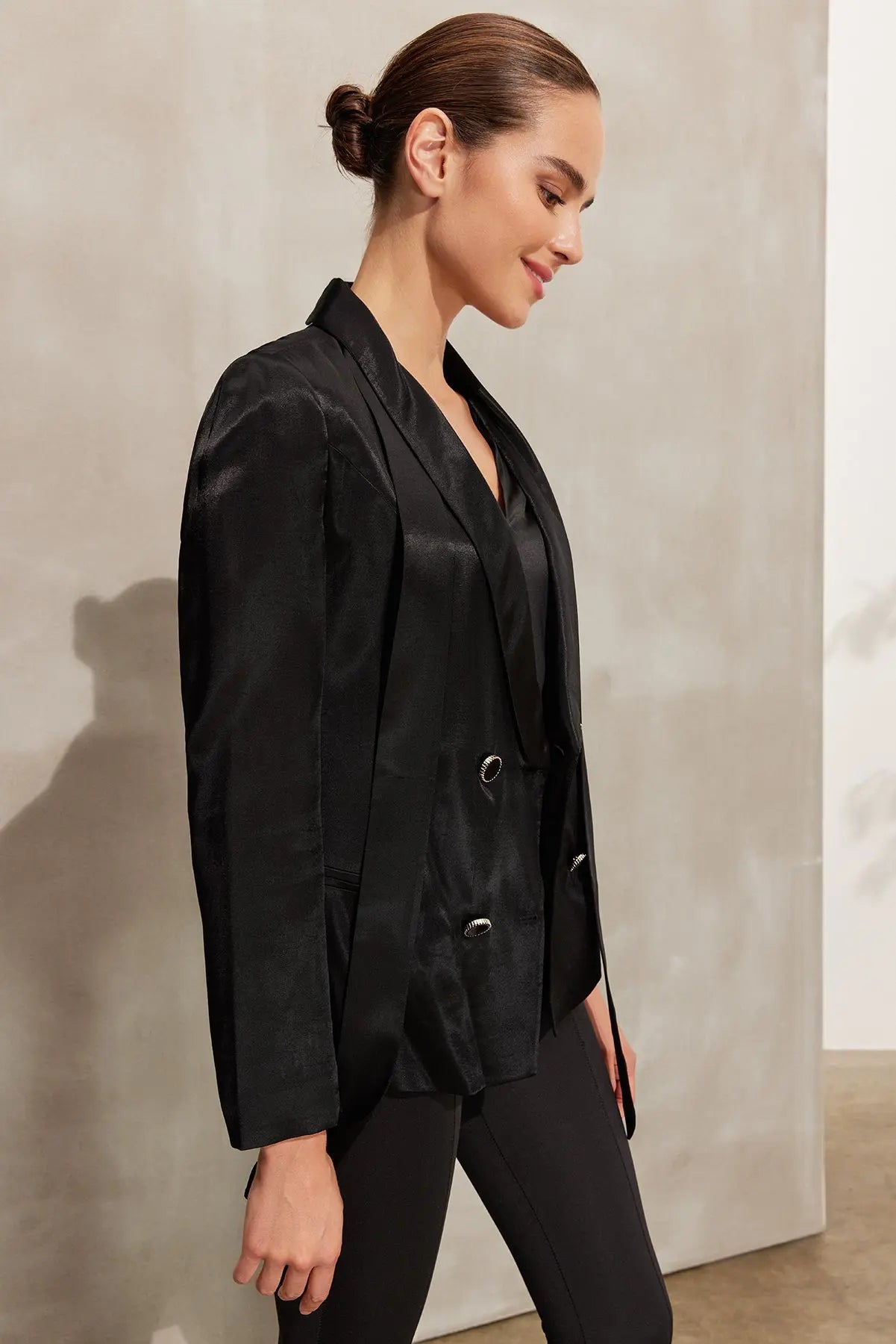 Siyah Matilda pek Ceket Silk and Cashmere