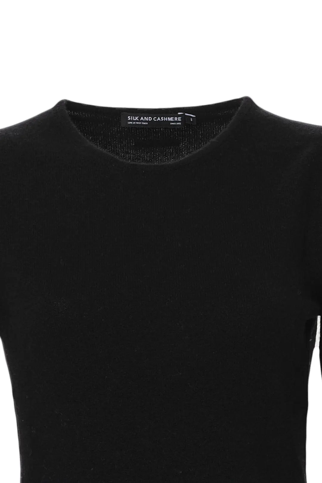 Siyah New Basic Saf Kaşmir Yuvarlak Yaka Uzun Kollu Kadın Kazak Silk and Cashmere