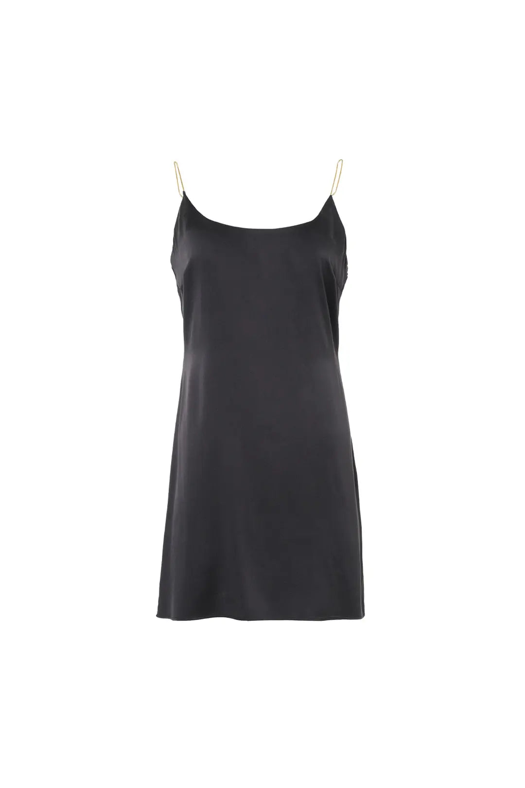 Siyah Saf İpek Flow Kısa Zincir Askılı Abiye Elbise Silk and Cashmere