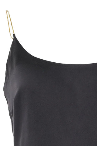 Siyah Saf İpek Flow Kısa Zincir Askılı Abiye Elbise Silk and Cashmere