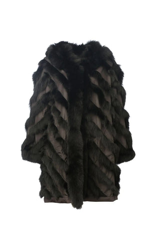 Siyah Saf İpek Kürk Detaylı İki Tarafı Giyilebilir Kadın Trençkot Palto Silk and Cashmere