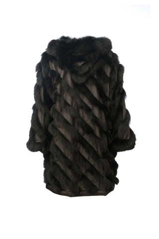 Siyah Saf İpek Kürk Detaylı İki Tarafı Giyilebilir Kadın Trençkot Palto Silk and Cashmere