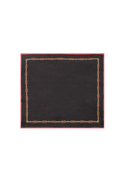 Siyah Saf İpek Zincir Desenli Kadın Kare Eşarp 90 x 90 cm Silk and Cashmere