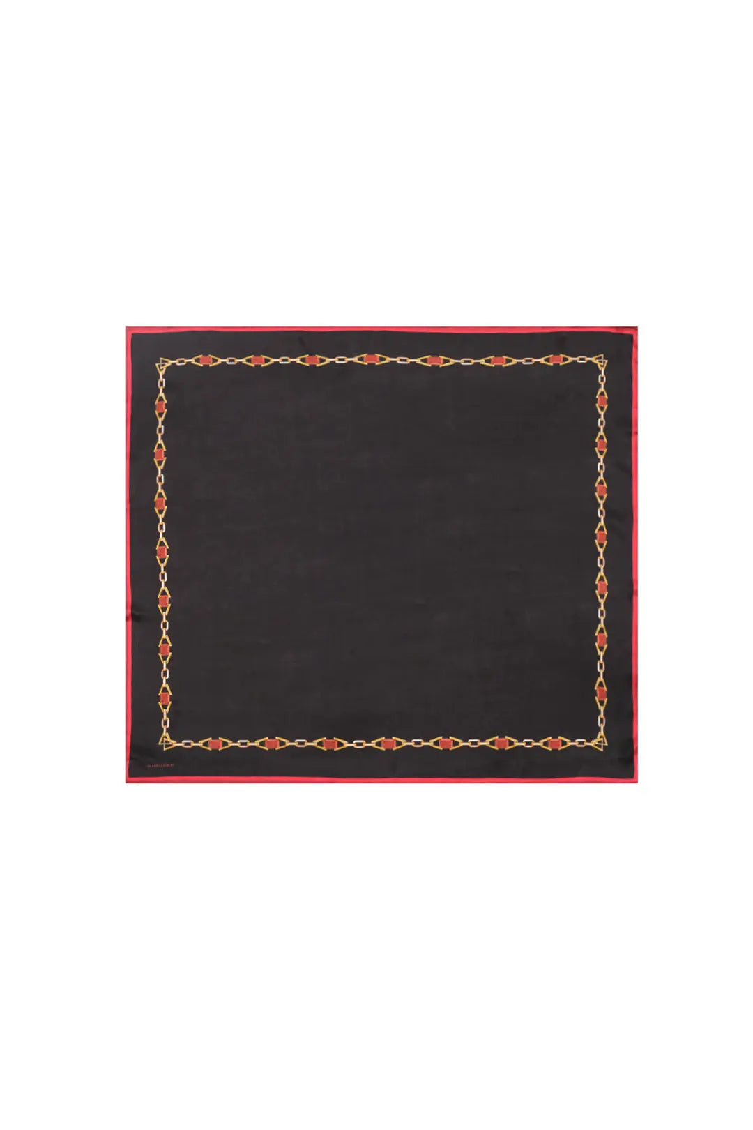 Siyah Saf İpek Zincir Desenli Kadın Kare Eşarp 90 x 90 cm Silk and Cashmere