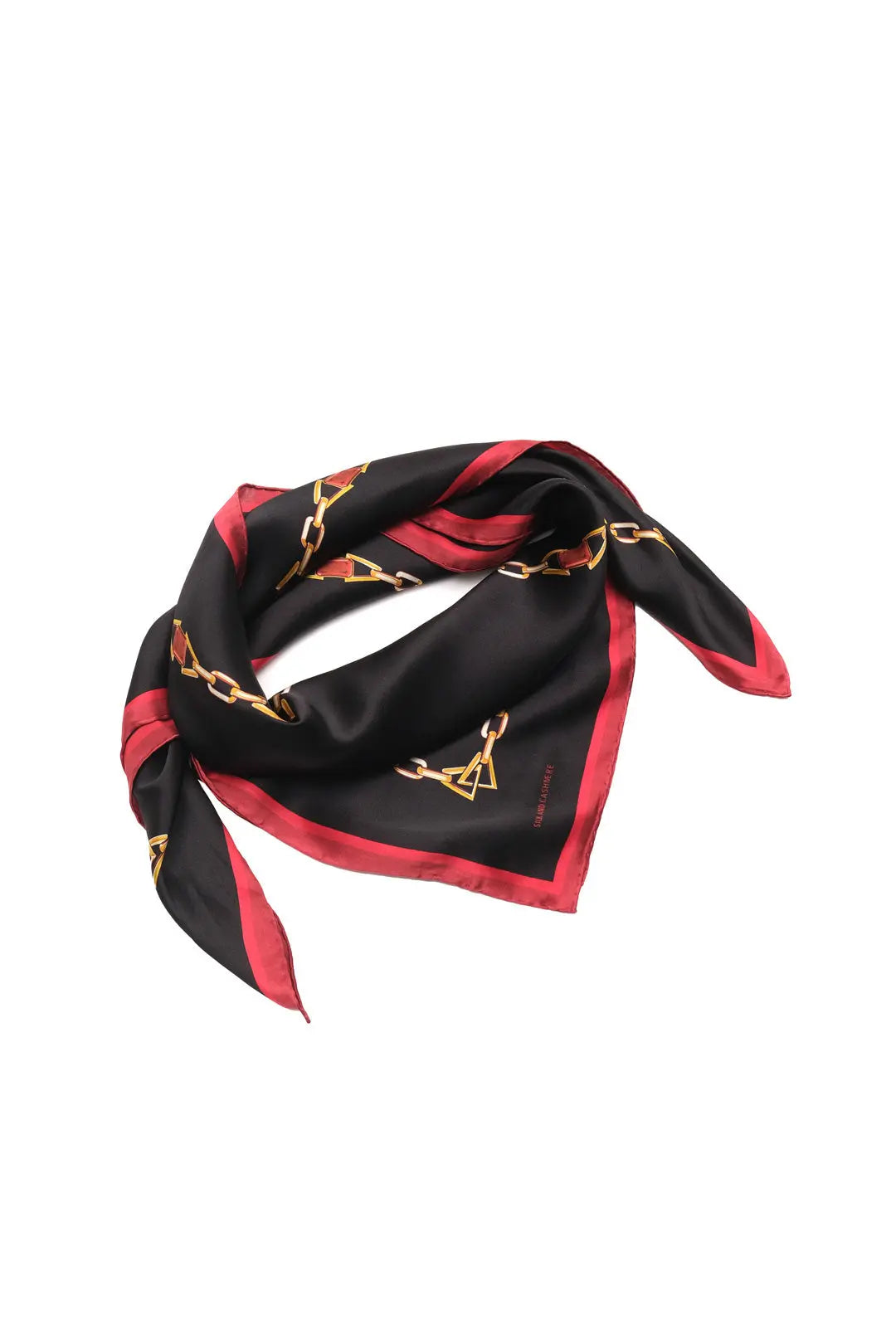 Siyah Saf İpek Zincir Desenli Kadın Kare Eşarp 90 x 90 cm Silk and Cashmere