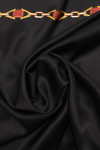 Siyah Saf İpek Zincir Desenli Kadın Kare Eşarp 90 x 90 cm Silk and Cashmere