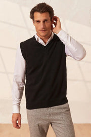 Siyah Saf Kamir Gio V Yaka Erkek Süveter Silk and Cashmere