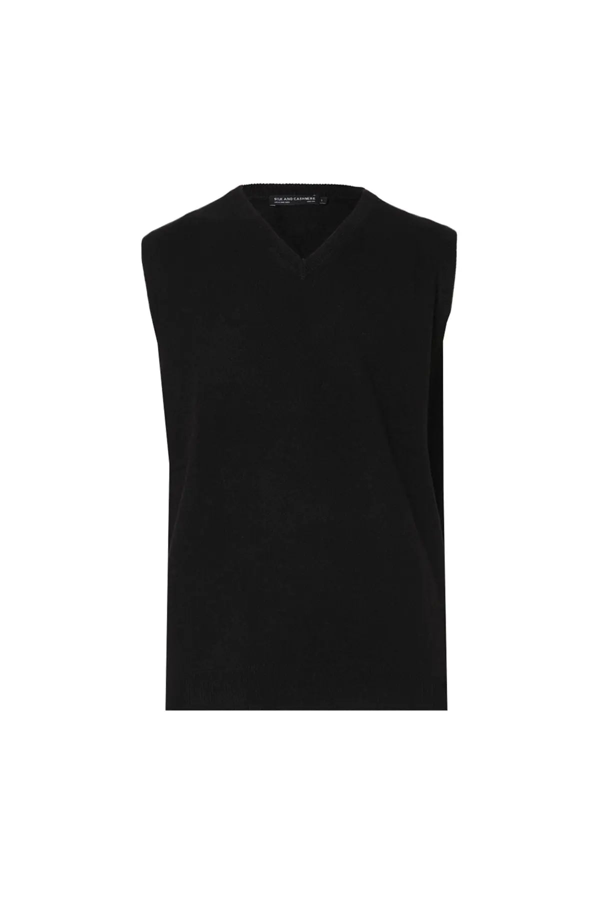 Siyah Saf Kamir Gio V Yaka Erkek Süveter Silk and Cashmere