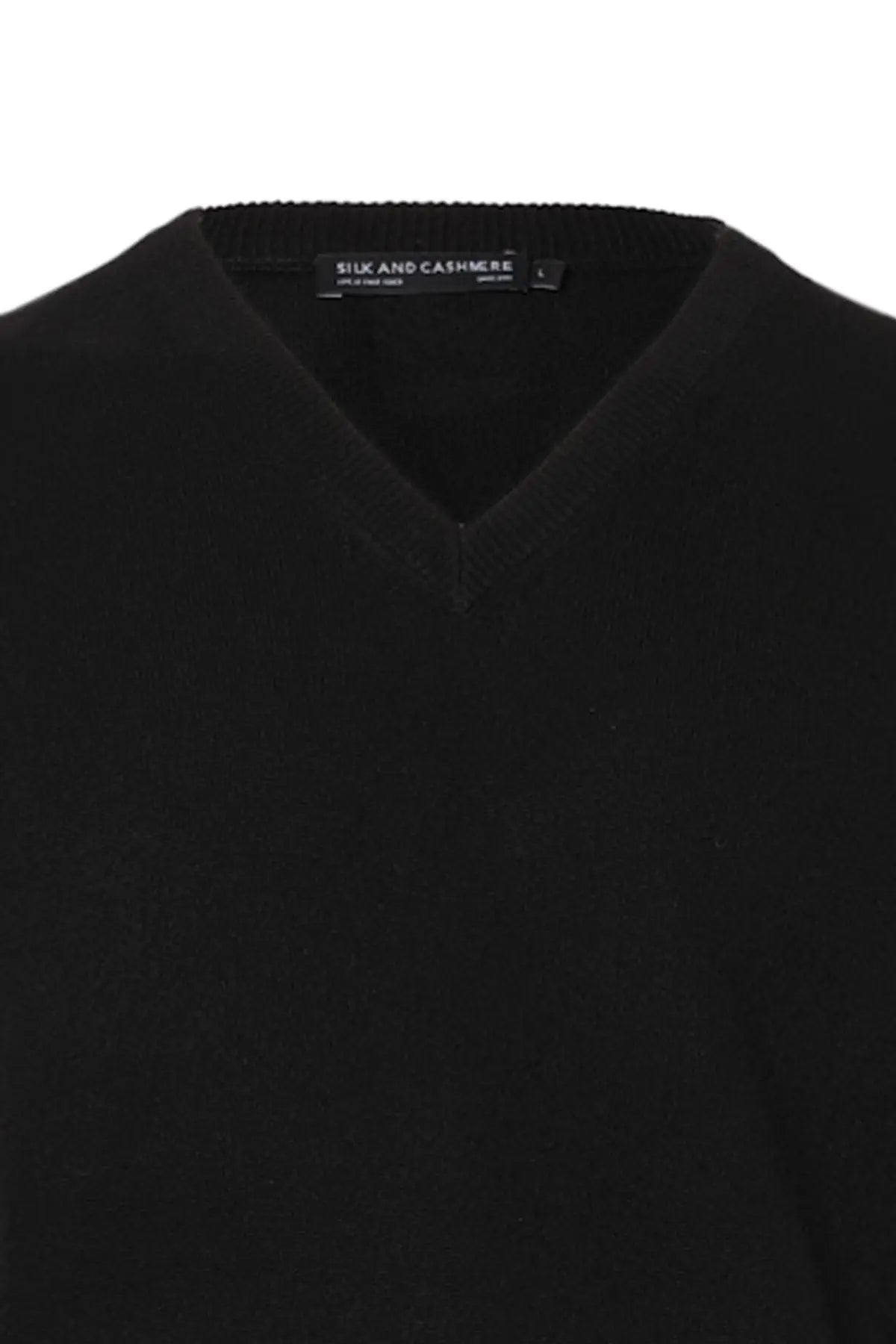 Siyah Saf Kamir Gio V Yaka Erkek Süveter Silk and Cashmere