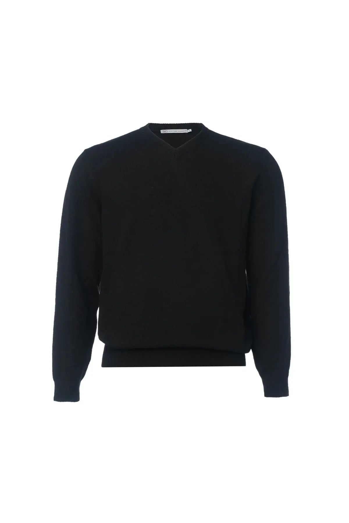 Siyah Saf Kamir V Yaka Uzun Kollu Vincent Erkek Kazak Silk and Cashmere