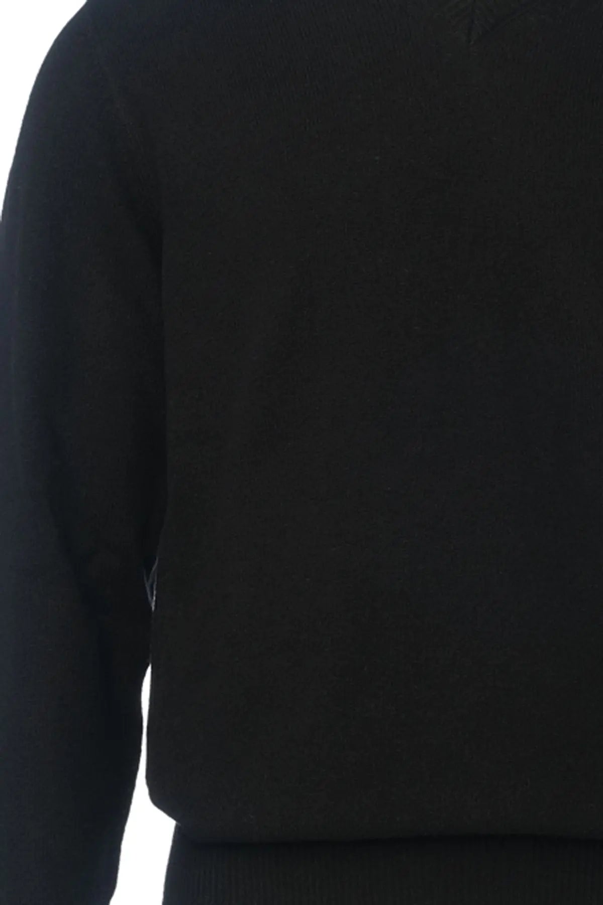 Siyah Saf Kamir V Yaka Uzun Kollu Vincent Erkek Kazak Silk and Cashmere