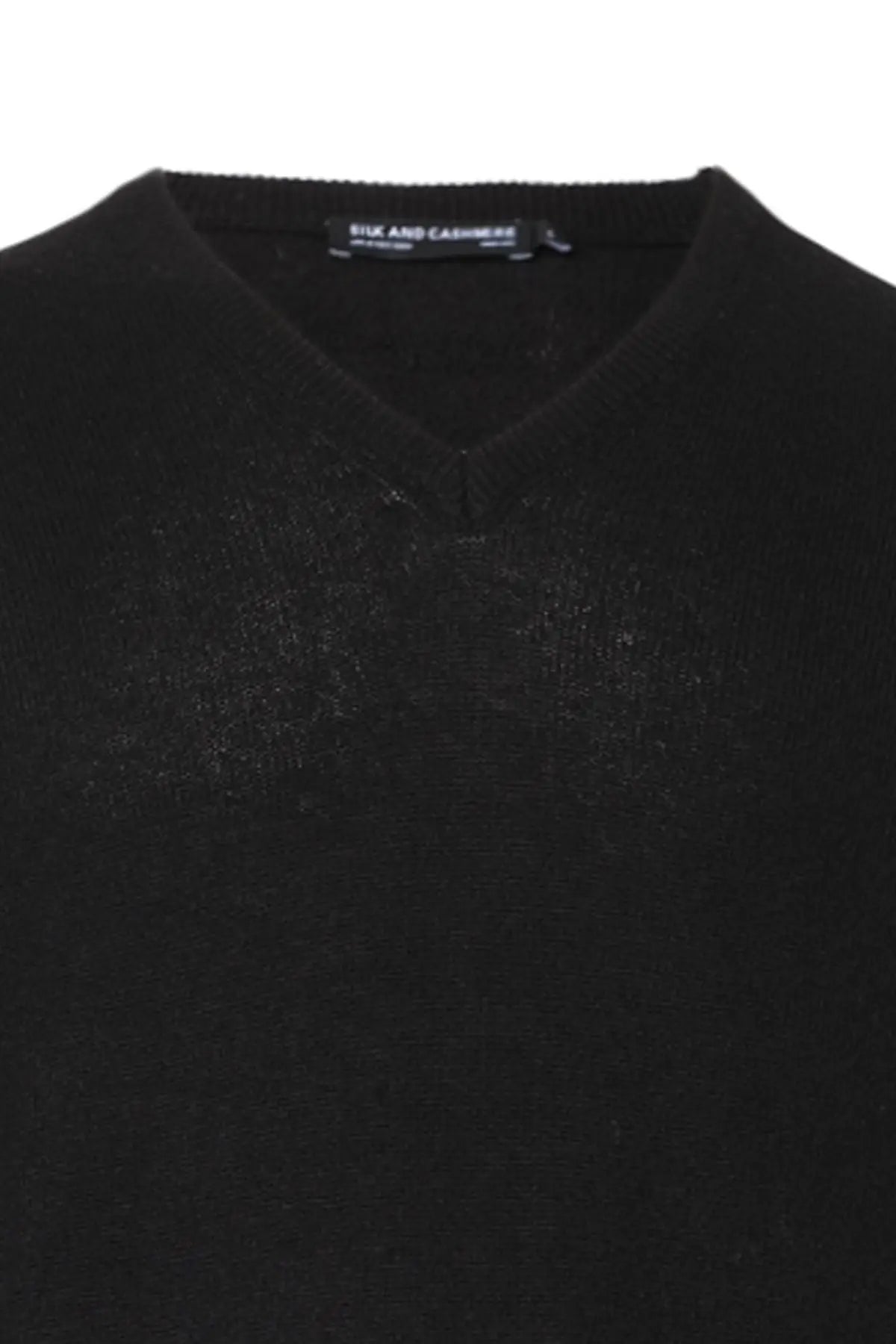 Siyah Saf Kamir Vincent  V Yaka Uzun Kollu Erkek Kazak Silk and Cashmere