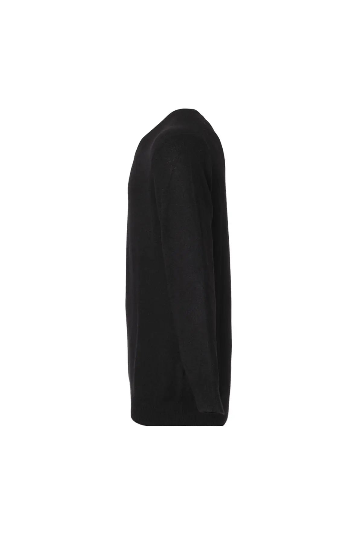 Siyah Saf Kamir Vincent  V Yaka Uzun Kollu Erkek Kazak Silk and Cashmere