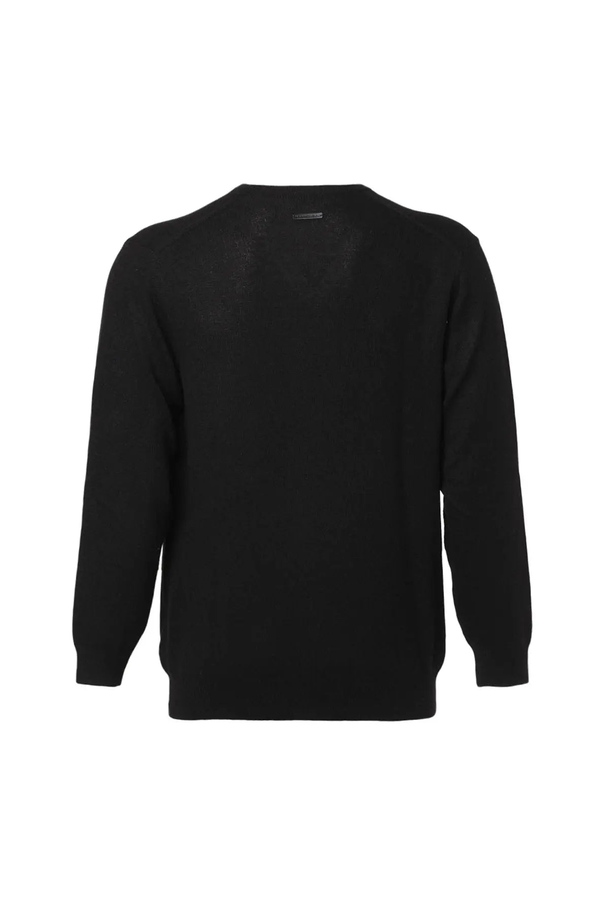 Siyah Saf Kamir Vincent  V Yaka Uzun Kollu Erkek Kazak Silk and Cashmere