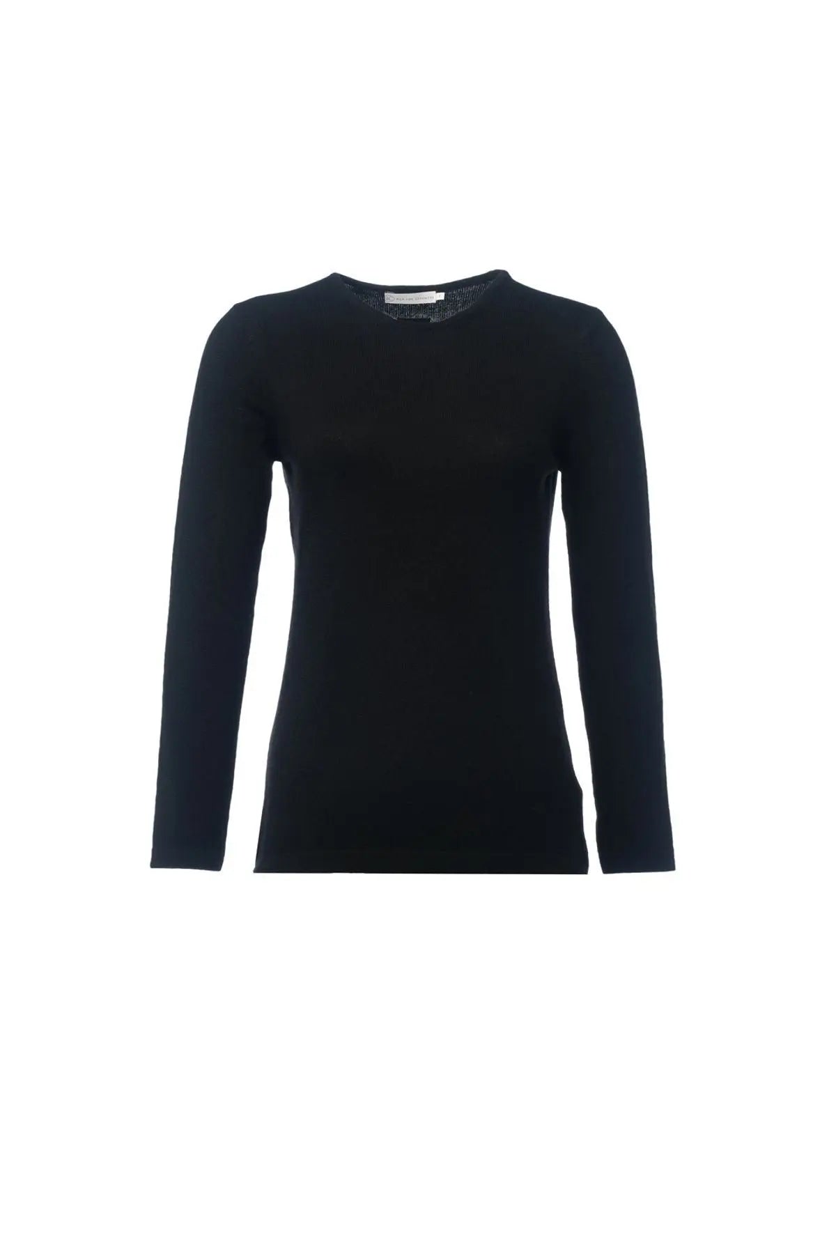 Siyah Saf Kamir Yuvarlak Yaka Uzun Kollu Kazak Silk and Cashmere