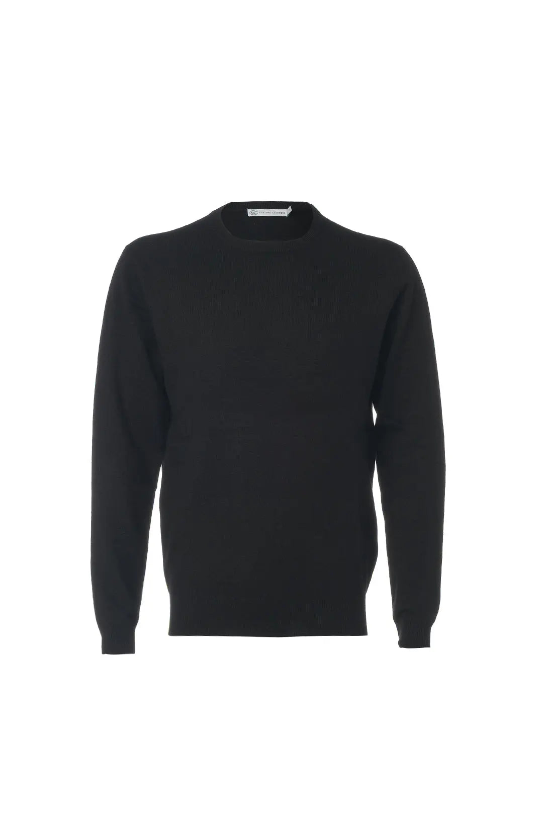 Siyah Saf Kamir Yuvarlak Yaka Uzun Kollu Vincent Kazak Silk and Cashmere