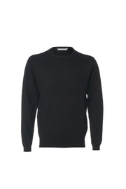 Siyah Saf Kamir Yuvarlak Yaka Uzun Kollu Vincent Kazak Silk and Cashmere