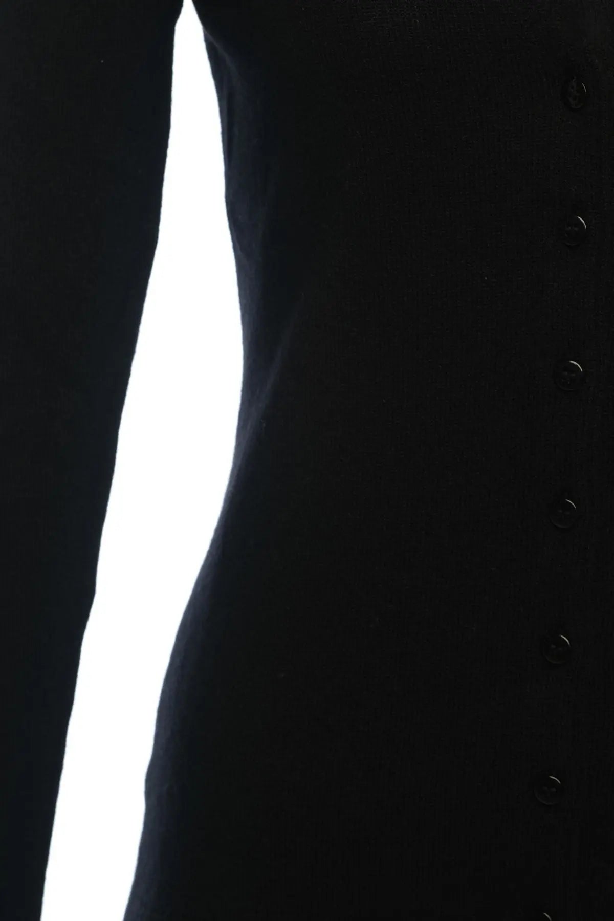 Siyah Saf Kaşmir Bar Basic V Yaka Uzun Kollu Hırka Silk and Cashmere