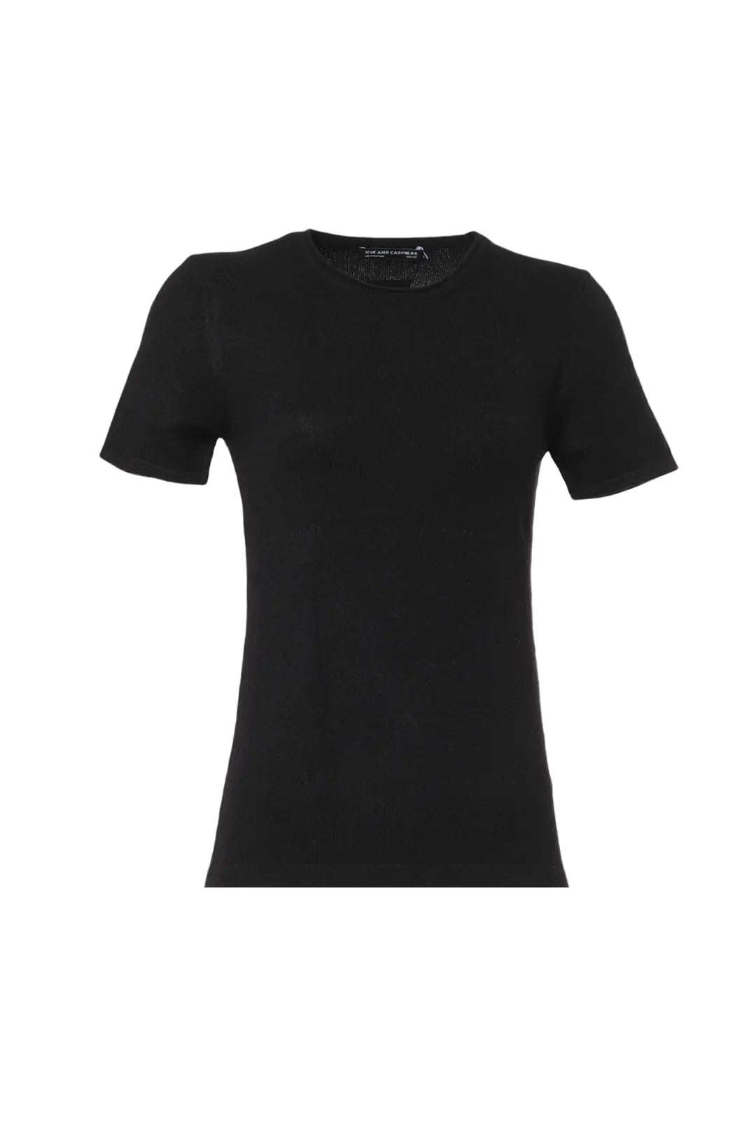 Siyah Saf Kaşmir Basic Yuvarlak Yaka Kısa Kollu Kadın Kazak Silk and Cashmere