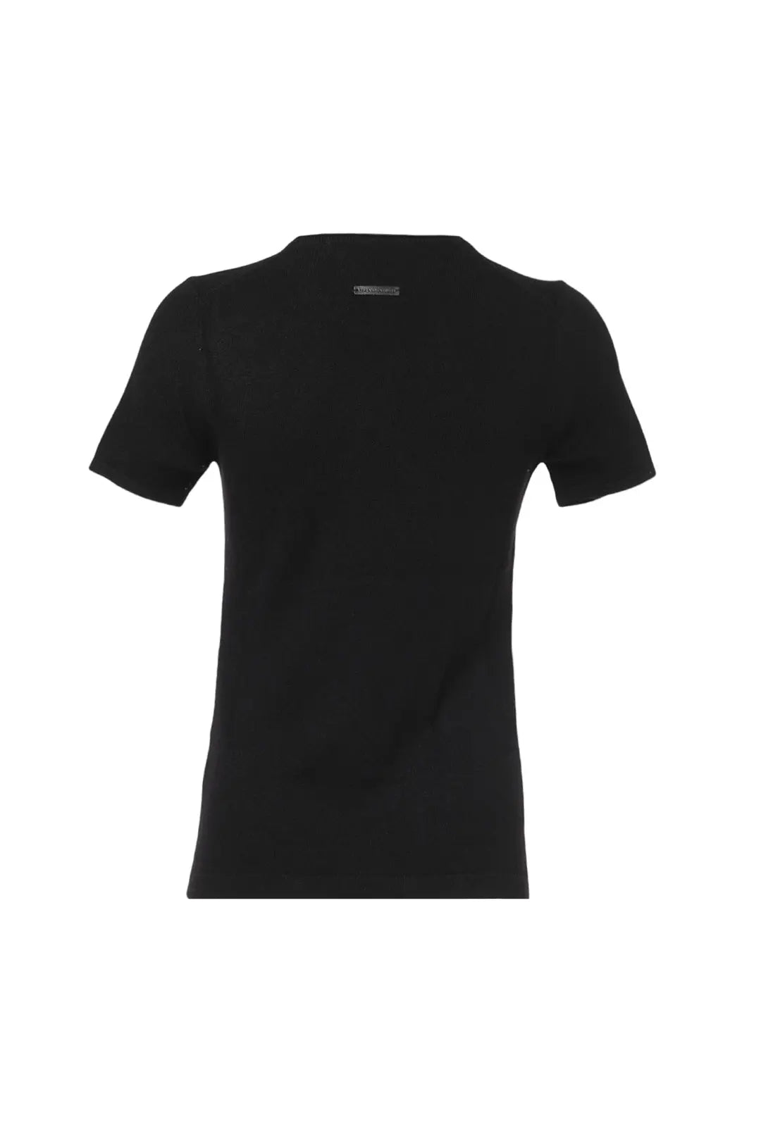 Siyah Saf Kaşmir Basic Yuvarlak Yaka Kısa Kollu Kadın Kazak Silk and Cashmere