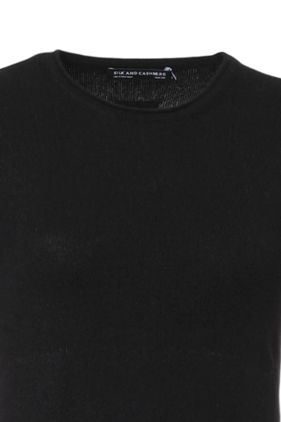 Siyah Saf Kaşmir Basic Yuvarlak Yaka Kısa Kollu Kadın Kazak Silk and Cashmere