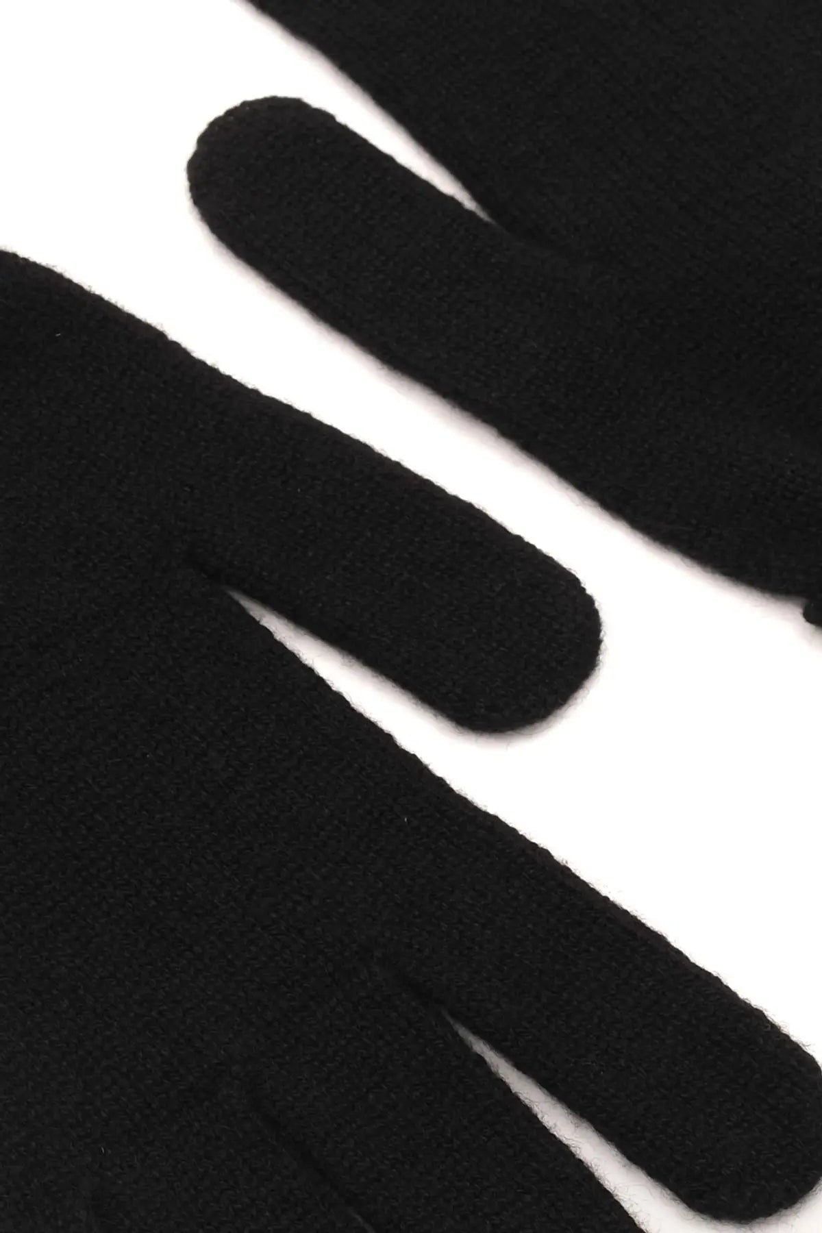 Siyah Saf Kaşmir Classic Ribanalı Erkek Eldiven Silk and Cashmere