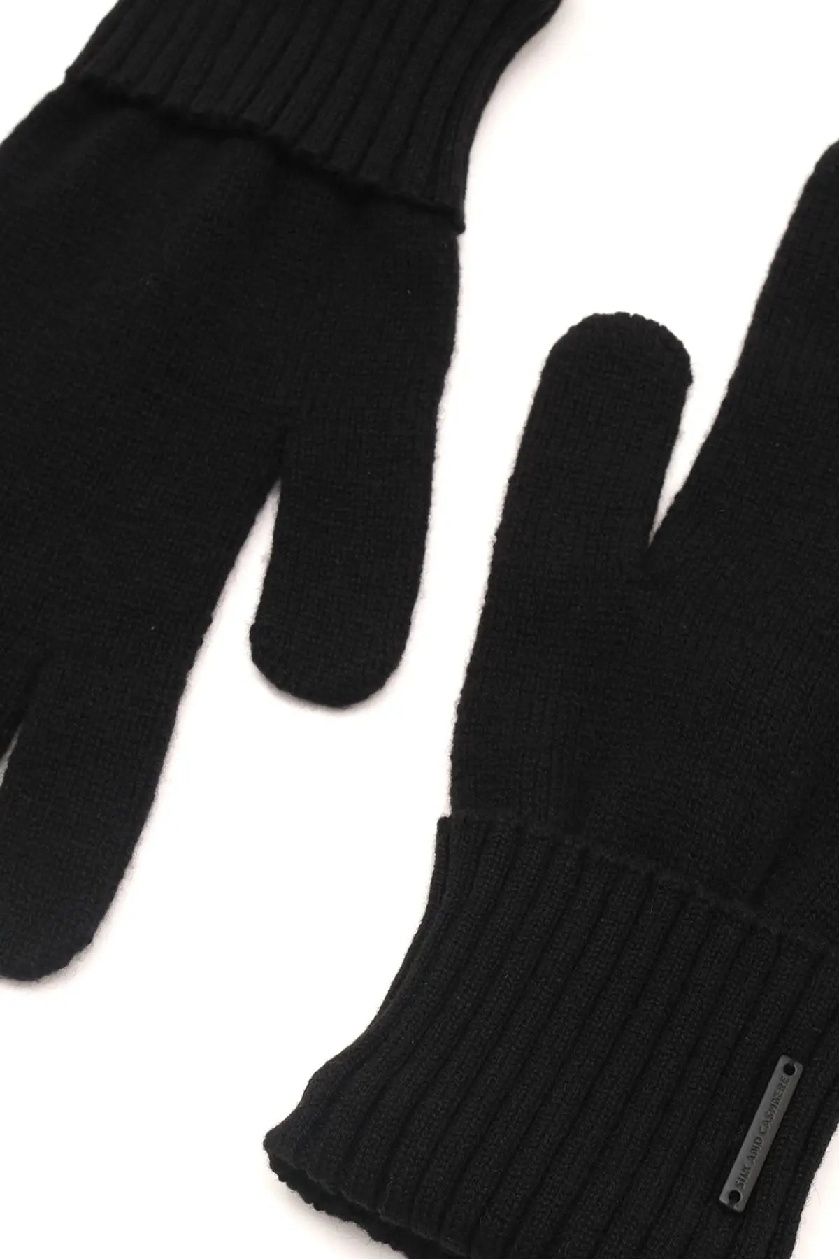 Siyah Saf Kaşmir Classic Ribanalı Erkek Eldiven Silk and Cashmere