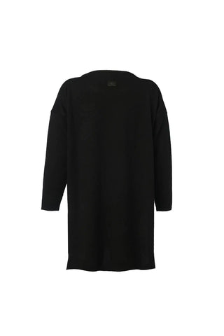 Siyah Saf Kaşmir Kayık Yaka Kostir Tunik Silk and Cashmere