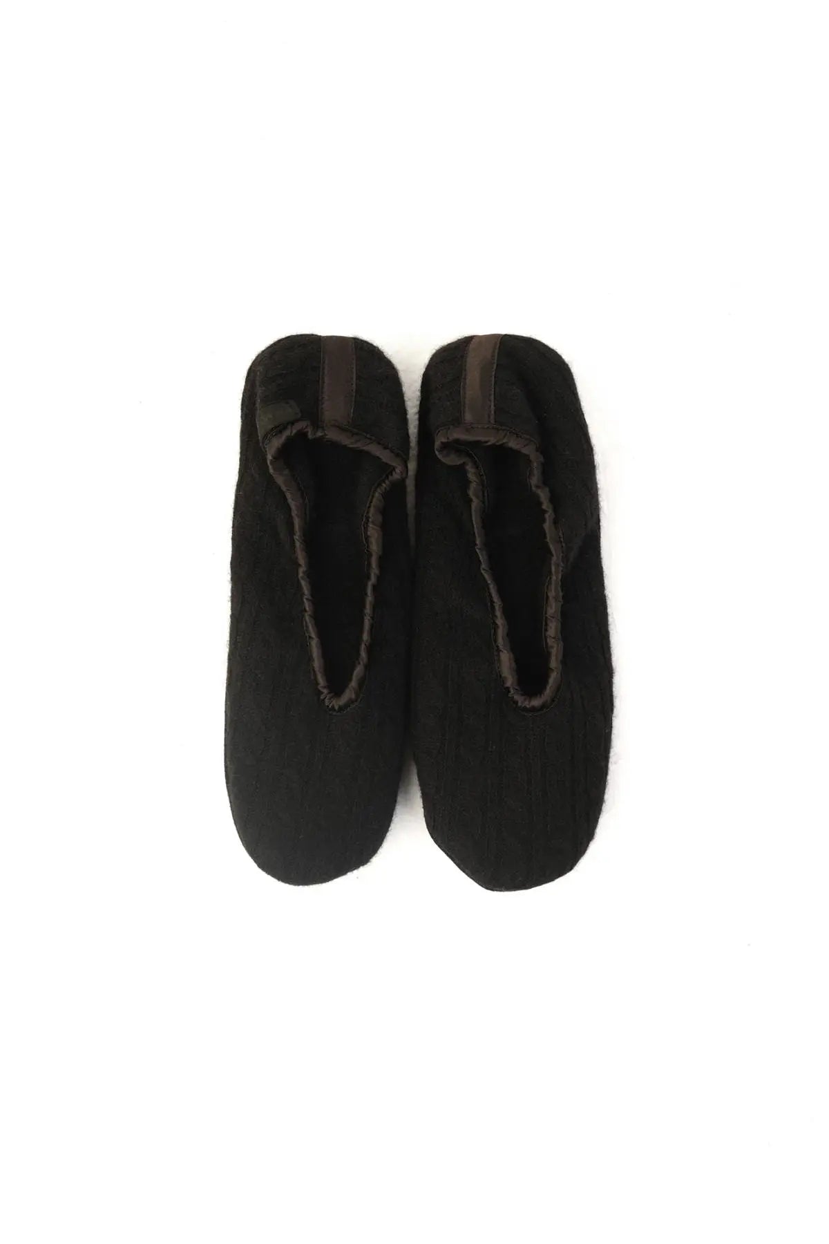 Siyah Saf Kaşmir Saç Örgülü Ev Terliği Silk and Cashmere