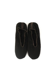 Siyah Saf Kaşmir Saç Örgülü Ev Terliği Silk and Cashmere