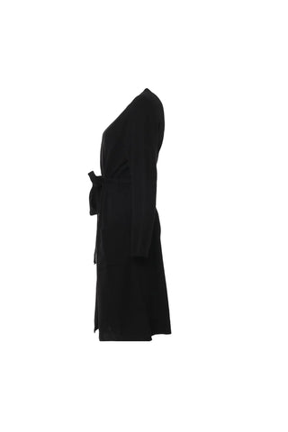 Siyah Saf Kaşmir Uzun Kollu Kuşaklı Kadın Sabahlık Silk and Cashmere