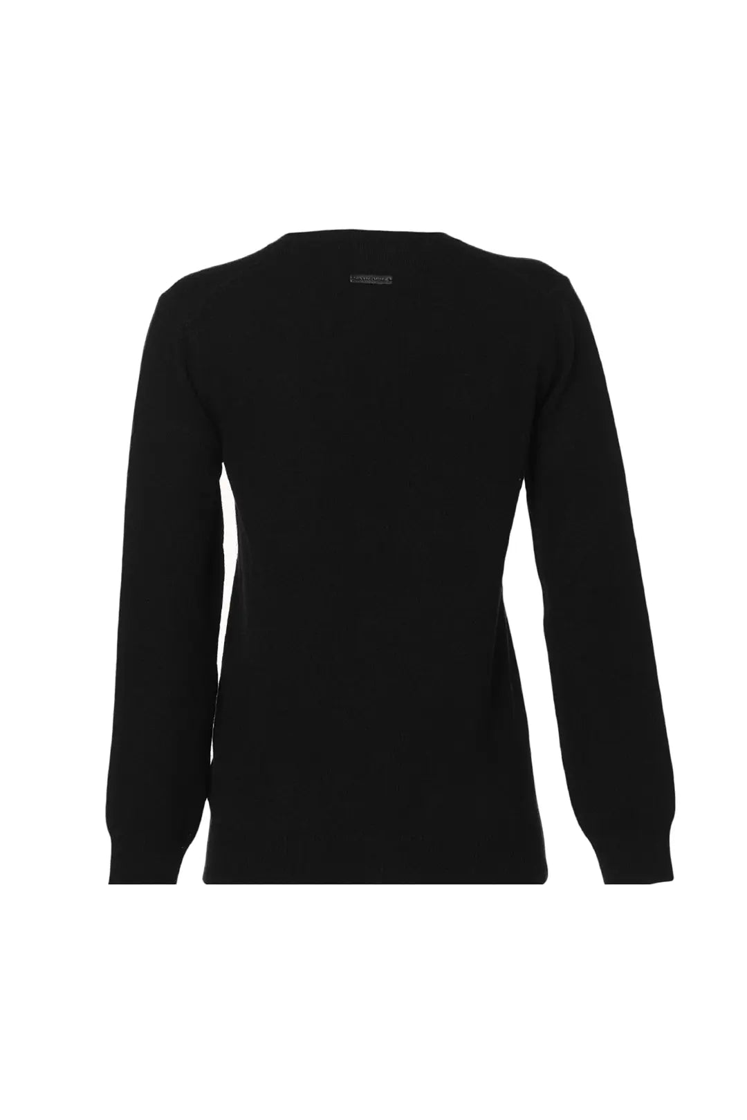 Siyah Saf Kaşmir Veronique V Yaka Uzun Kollu Kadın Kazak Silk and Cashmere