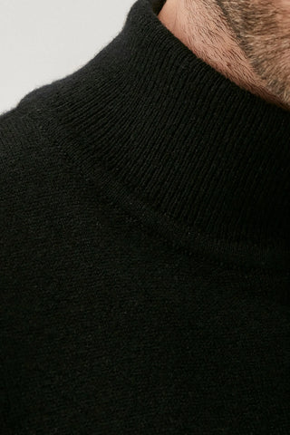 Siyah Saf Kaşmir Yarımbalıkçı Yaka Uzun Kollu Erkek Kazak Silk and Cashmere