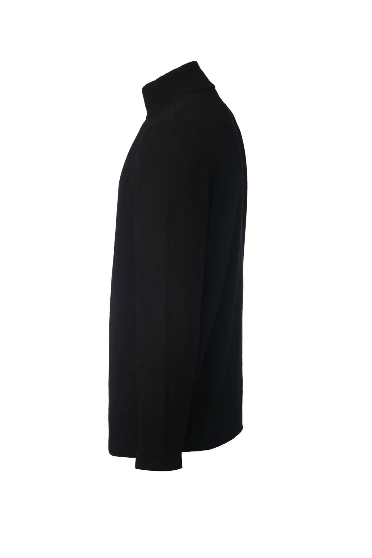 Siyah Saf Kaşmir Yarımbalıkçı Yaka Uzun Kollu Erkek Kazak Silk and Cashmere