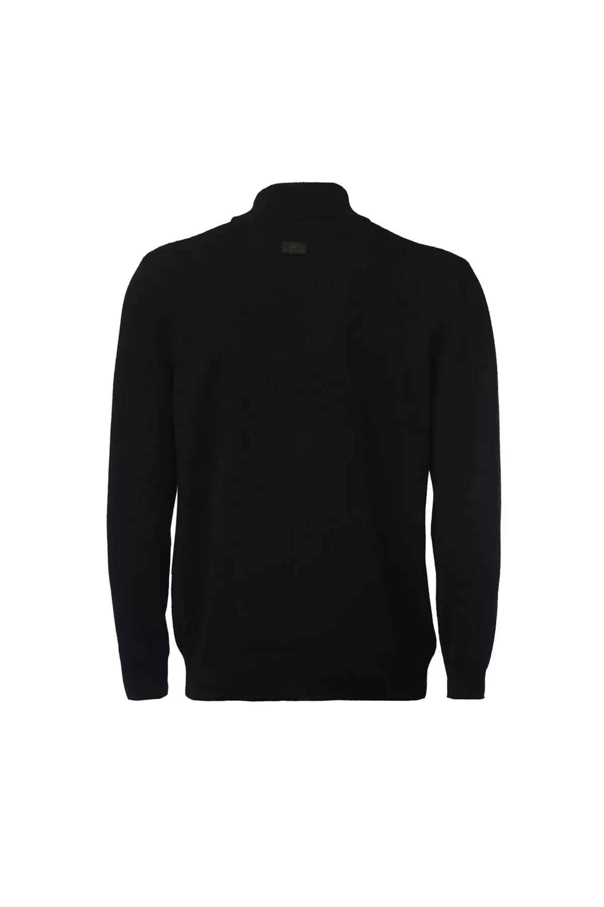 Siyah Saf Kaşmir Yarımbalıkçı Yaka Uzun Kollu Erkek Kazak Silk and Cashmere