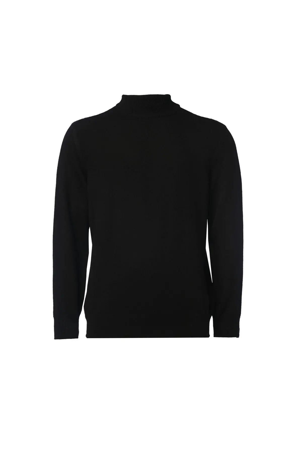 Siyah Saf Kaşmir Yarımbalıkçı Yaka Uzun Kollu Erkek Kazak Silk and Cashmere