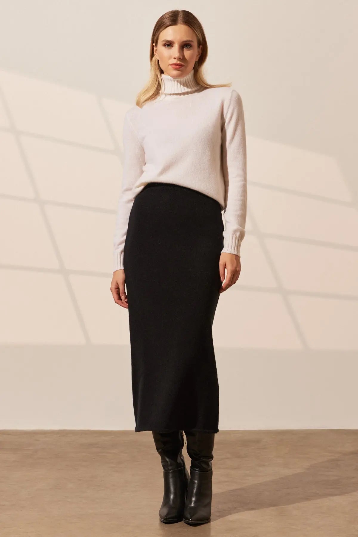 Siyah Stella Yün Uzun Örme Etek Silk and Cashmere