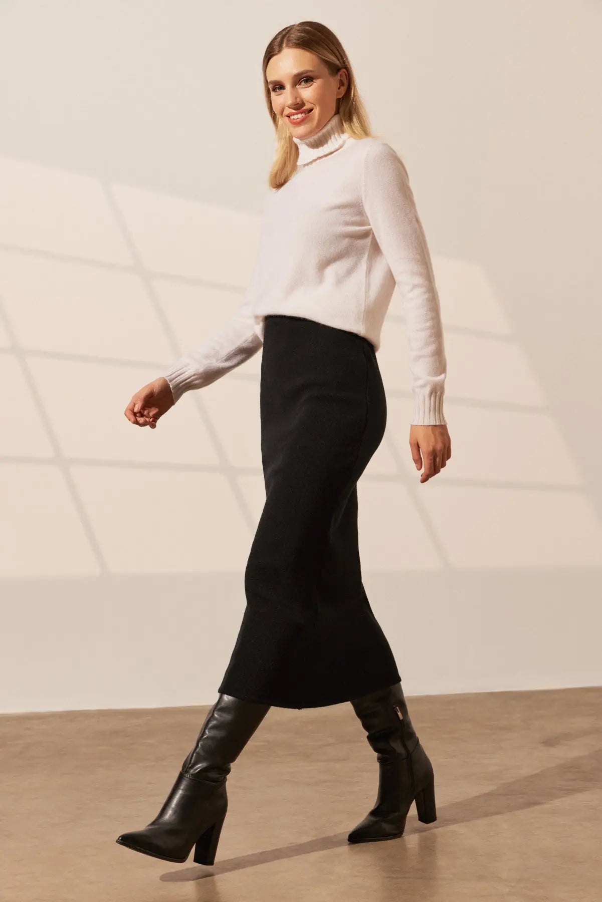 Siyah Stella Yün Uzun Örme Etek Silk and Cashmere