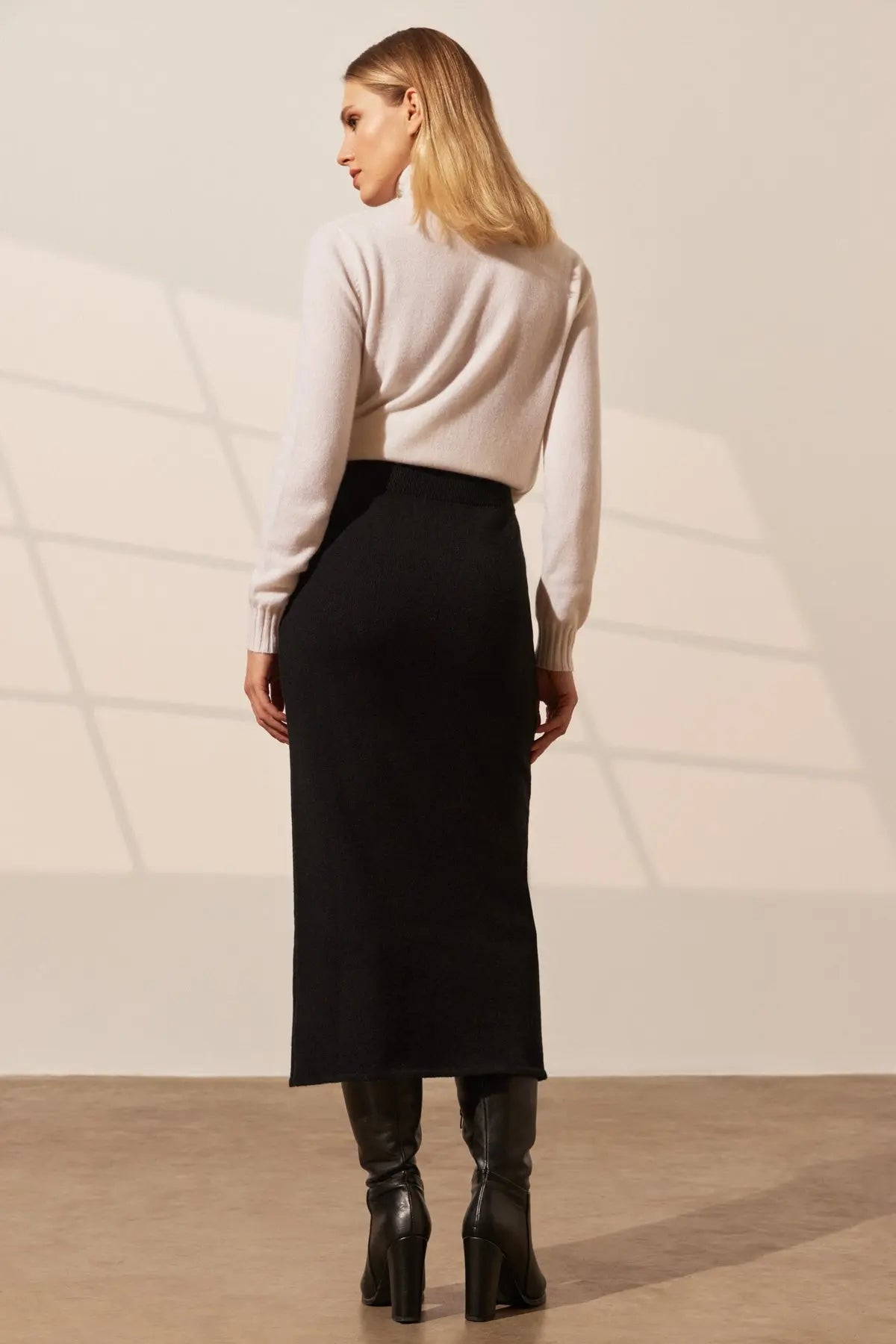 Siyah Stella Yün Uzun Örme Etek Silk and Cashmere