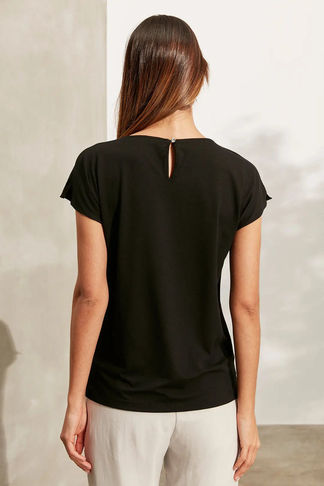 Siyah Venüs Pırlanta Detaylı Kısa Kollu İpek Bluz Silk and Cashmere