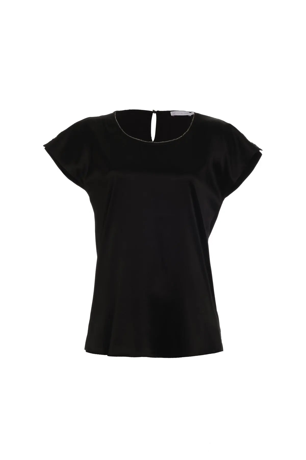 Siyah Venüs Pırlanta Detaylı Kısa Kollu İpek Bluz Silk and Cashmere