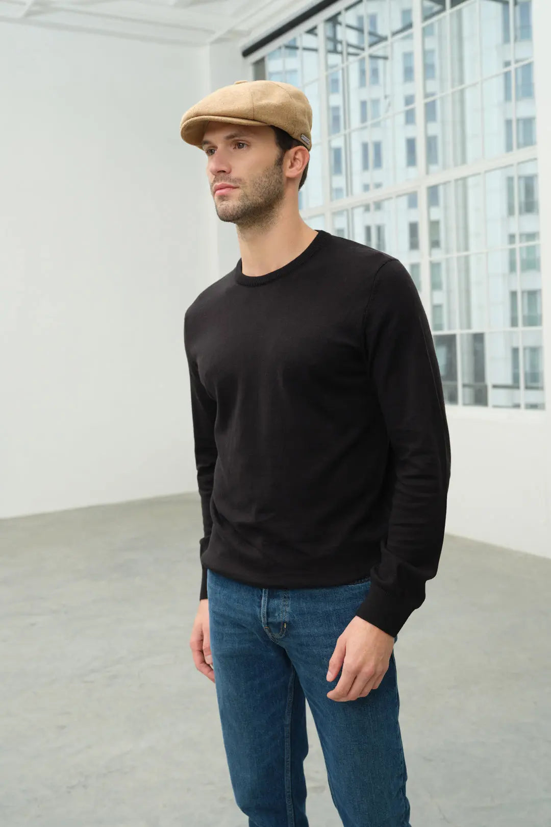 Siyah & More Clark Erkek Yuvarlak Yaka Uzun Kollu Erkek Triko Silk and Cashmere