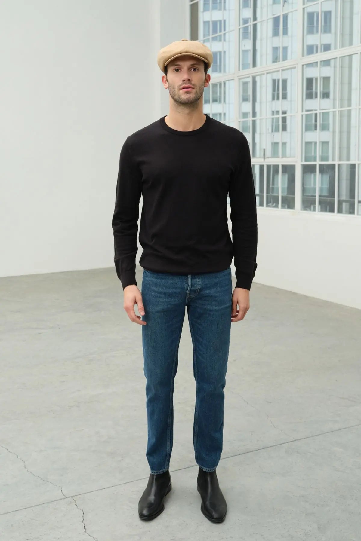 Siyah & More Clark Erkek Yuvarlak Yaka Uzun Kollu Erkek Triko Silk and Cashmere