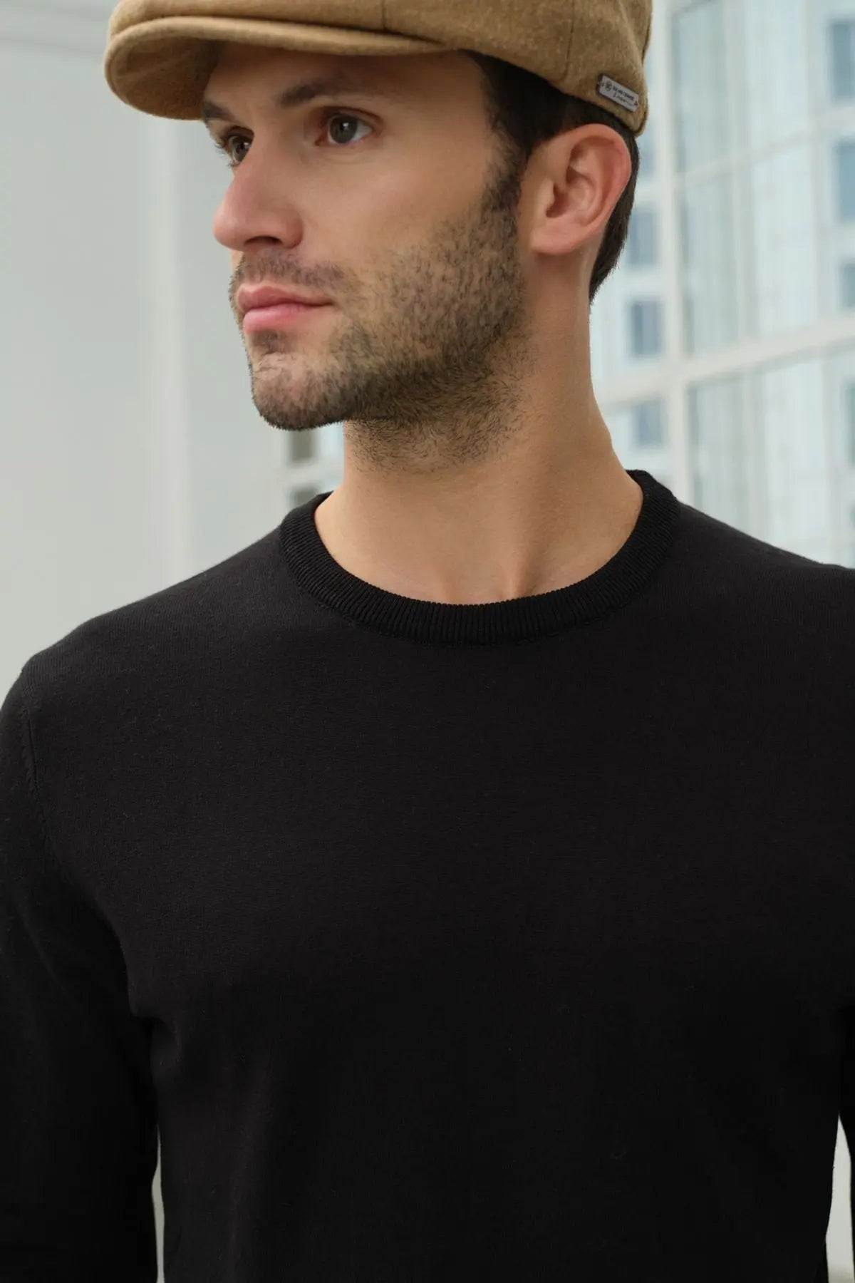 Siyah & More Clark Erkek Yuvarlak Yaka Uzun Kollu Erkek Triko Silk and Cashmere