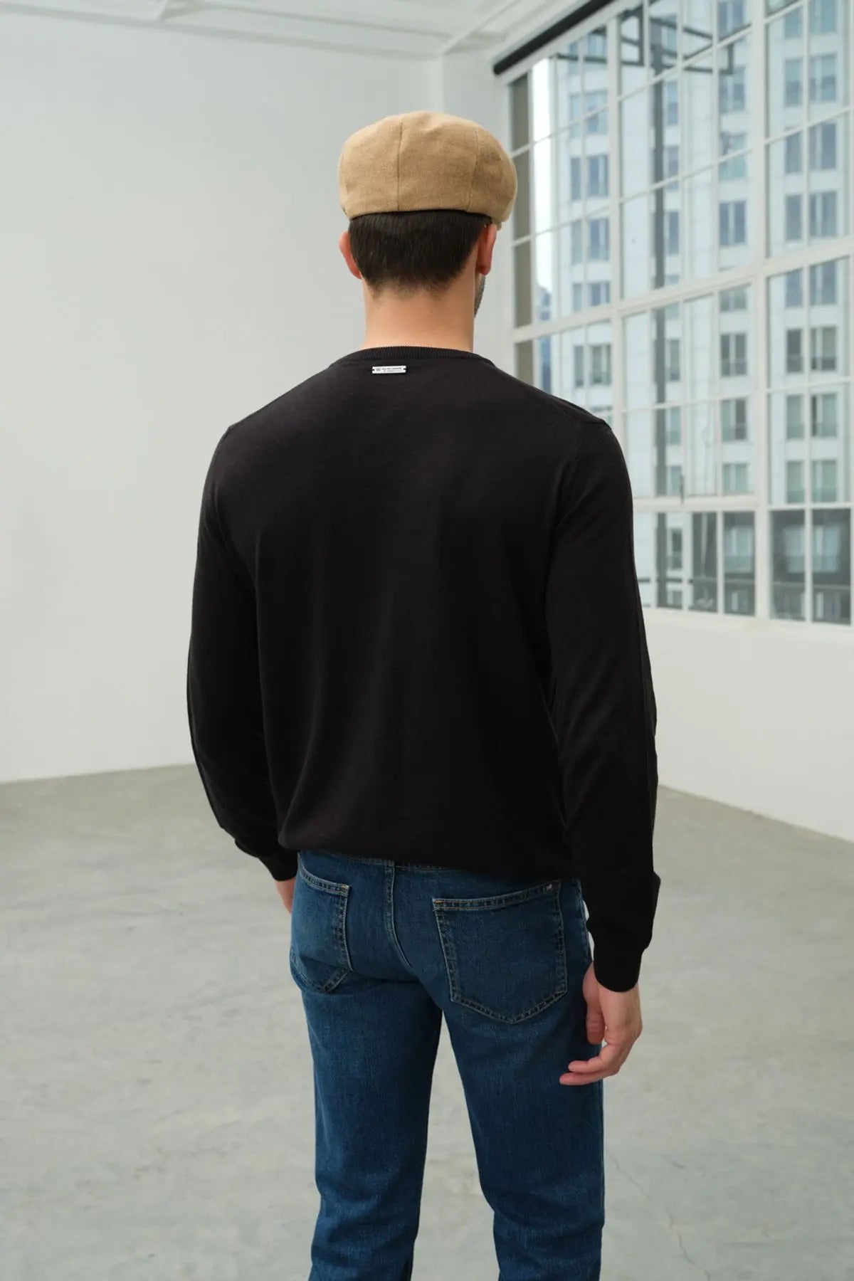 Siyah & More Clark Erkek Yuvarlak Yaka Uzun Kollu Erkek Triko Silk and Cashmere