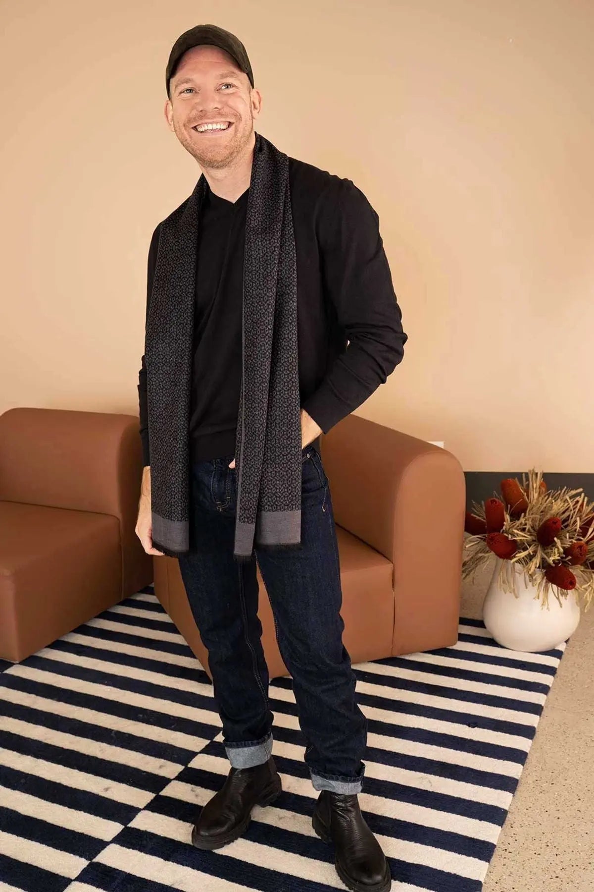 Siyah & More Tony Modal ve Pamuklu V Yaka Uzun Kollu Erkek Triko Silk and Cashmere