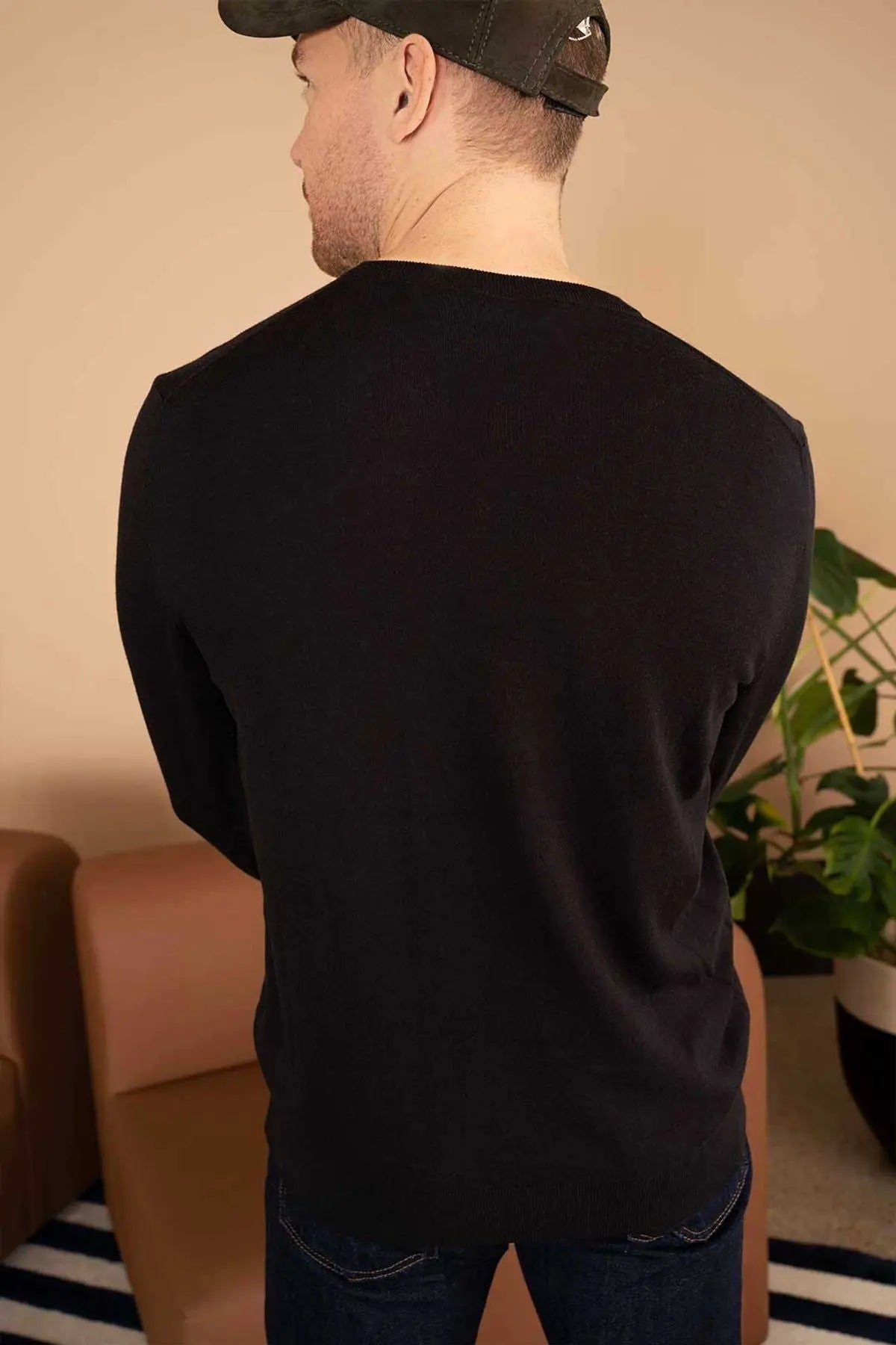 Siyah & More Tony Modal ve Pamuklu V Yaka Uzun Kollu Erkek Triko Silk and Cashmere