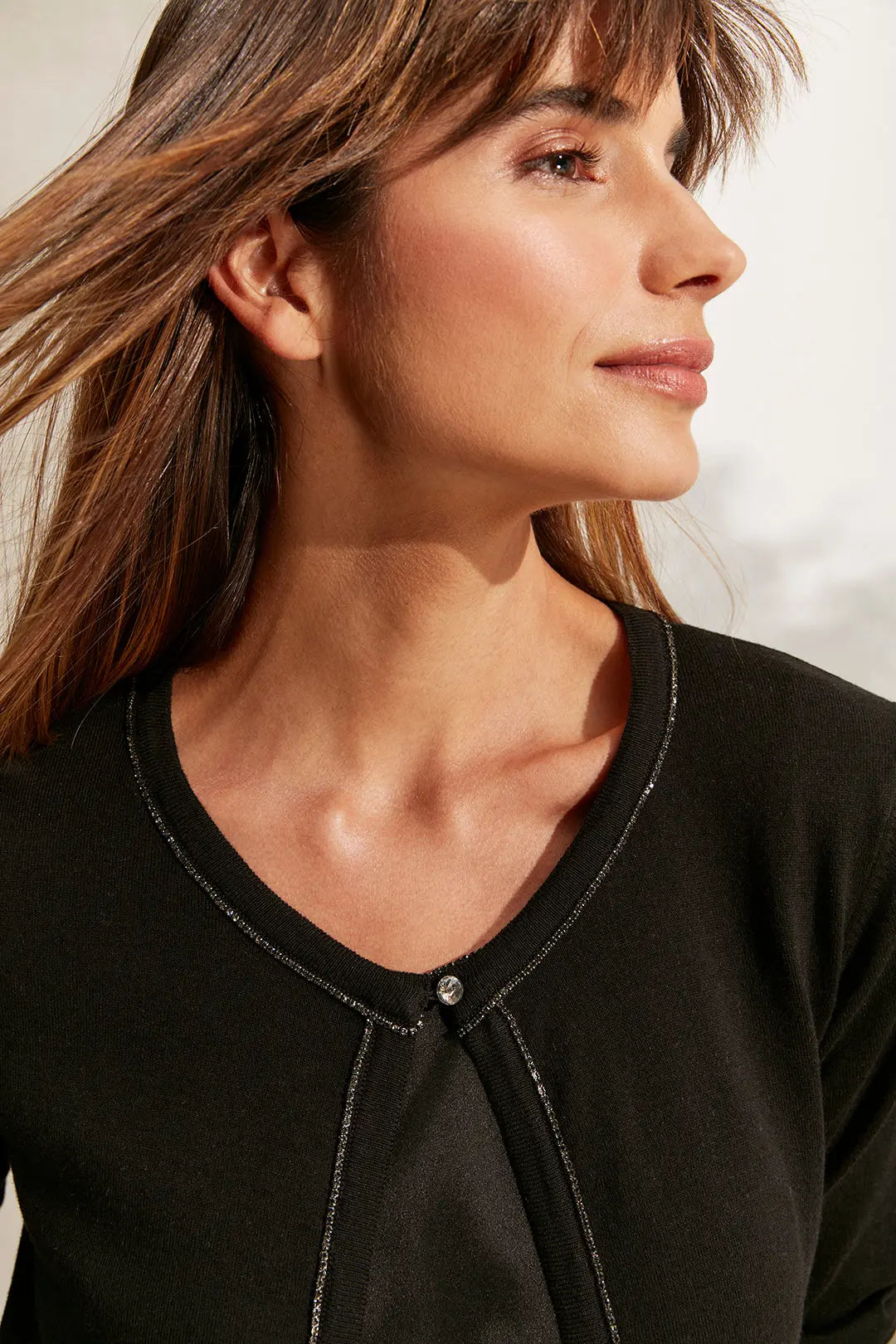 Siyah & More Venüs Siyah Pırlanta Detaylı Uzun Kollu İnce Triko Hırka Silk and Cashmere